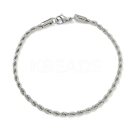 3MM 201 Stainless Steel Rope Chain Bracelets for Women BJEW-R318-01P-1-1