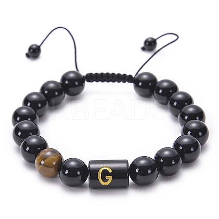 Natural Black Agate & Tiger Eye Round Beaded Adjustable Bracelets HL8029-7-1