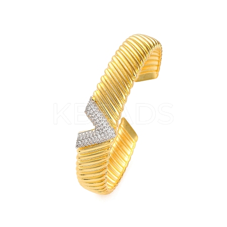 V Shape Rack Plating Brass Micro Pave Cubic Zirconia Cuff Bracelets for Women BJEW-M040-09G-1