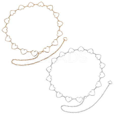 2Pcs 2 Colors Alloy Ring Link Chain Waist Belts AJEW-CN0002-80A-1