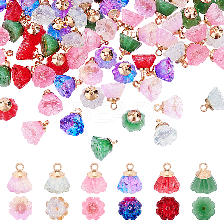 108Pcs 6 Styles Imitation Jade & Transparent Spray Painted Glass Charms GLAA-CA0001-39-1