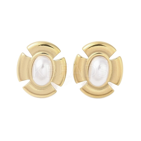 316 Surgical Stainless Steel & CCB Imitation Pearl Stud Earrings for Women LS-STAS-B063-03G-06-1