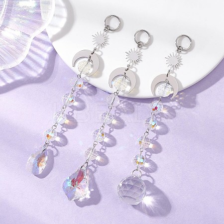 3Pcs Glass Teardrop Round Leaf Hanging Suncatchers Sets HJEW-JM04603-02-1