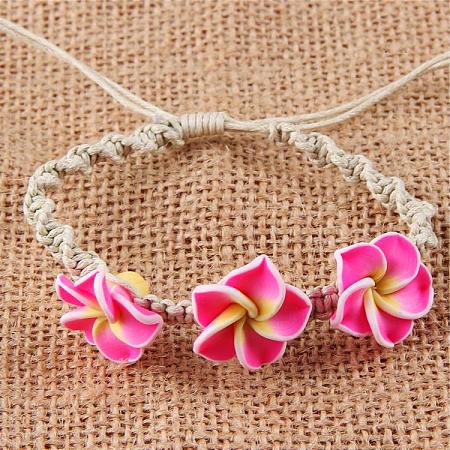 Plumeria Flower Polymer Clay Beads Braided Bead Bracelets for Women FS-WG73C89-07-1