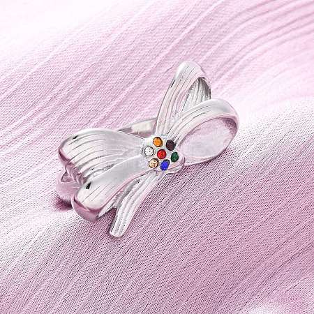 304 Stainless Steel with Rhinestone Adjustable Cuff Rings RJEW-Q020-18P-1