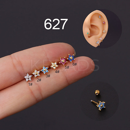 Flower 316L Surgical Stainless Steel Micro Pave Cubic Zirconia Cartilage Earrings WG558ED-05-1