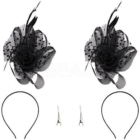 Gauze Feather Flower Hair Bands for Women OHAR-WH20002-05-1