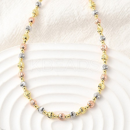 4MM Three-color Brass Textured Round Beaded Necklaces for Women NJEW-D314-12PG-1