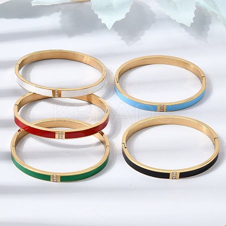 304 Stainless Steel Micro Pave Clear Cubic Zirconia Enamel Hinged Cuff Bangles for Women SA-CBAC920-05G-1
