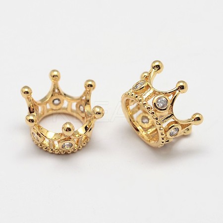 Crown Brass Micro Pave Grade AAA Cubic Zirconia Large Hole Beads LS-ZIRC-O022-60G-NR-1
