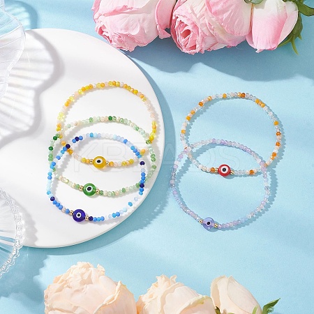 Handmade Evil Eye Lampwork & Glass Beads Stretch Bracelets for Women BJEW-JB12510-1