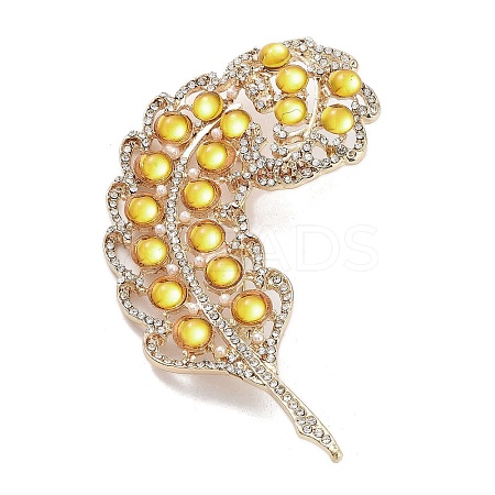 Leaf Alloy Pave Acrylic Rhinestone Brooch JEWB-C029-17B-1