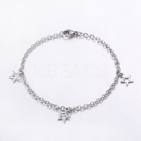 Tarnish Resistant 201 Stainless Steel Charm Bracelets BJEW-G475-01P-1