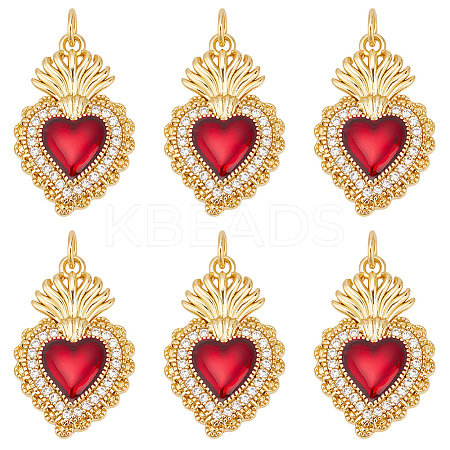 6Pcs Brass Micro Pave Clear Grade AAA Cubic Zirconia Pendants KK-BBC0015-32B-1