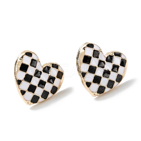 Black and White Checkerboard Heart Stud Earrings LS-EJEW-Z013-01LG-1
