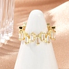 Rectangle Brass Micro Pave Clear Cubic Zirconia Open Cuff Rings for Women RJEW-G343-23G-3