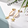 Natural Shell with Starfish Charm Dangle Stud Earrings for Girl Women EJEW-JE04663-2