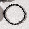 Synthetic Non-magnetic Hematite Cross & Black Stone Round Beaded Stretch Bracelets for Men ZI4844-1