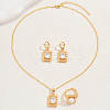 Simple and Stylish 18K Gold Plated Brass Rectangle Pendant Necklace & Hoop Earrings & Ring Set for Women WS3180-1
