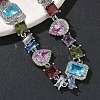 Brass Micro Pave Colorful Cubic Zirconia Rectangle & Square & Teardrop Link Chain Bracelets for Women BJEW-G764-07P-2