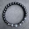 Natural Labradorite & Matte Black Obsidian Round Beads Stretch Bracelets for Men Women UT1293-4-1