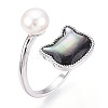 Natural Pearl Finger Open Cuff  Ring with Black Shell PEAR-N022-C01-1