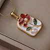Vintage 304 Stainless Steel Enamel Flower Pendant Necklaces with Imitation Pearl for Women CU9573-4