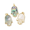 Brass Pave Natural Mixed Shell Hamsa Hand Pendants KK-L239-063G-1