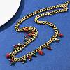Natural Carnelian and Synthetic Malachite Round Beads and Red Strawberry Tassel 304 Stainless Steel Twisted Chain Necklaces NJEW-C092-03G-2