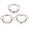 3Pcs 3 Styles Christmas Glass Braided Bead Bracelet Sets BJEW-JB10892-1