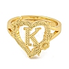 Heart with Letter & Flower Rack Plating Brass Adjustable Rings for Women RJEW-I105-05G-K-2