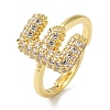 Rack Plating Letter Brass Micro Pave Clear Cubic Zirconia Adjustable Rings for Women KK-S391-03G-E-2