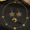 Hollow Flower 304 Stainless Steel Necklace & Dangle Earring & Cuff Ring Sets SJEW-F225-03G-1