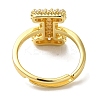 Rack Plating Letter Brass Micro Pave Clear Cubic Zirconia Adjustable Rings for Women KK-S391-03G-I-3