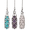 304 Stainless Steel Chain Macrame Pouch Bullet Natural Rose Quartz & Amethyst & Synthetic Turquoise Holder Dowsing Pendulums PALLOY-JF02881-1