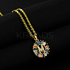 Brass Pave Colorful Cubic Zirconia Initial Ring Pendant Necklaces FS-WGF1437-13-1