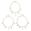 3Pcs 3 Styles Alloy Enamel Whale Tail Starfish & Natural Shell Teardrop Pendant 304 Stainless Steel Cable Chain Necklaces for Women NJEW-JN05407-2