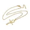 Brass Micro Pave Clear Cubic Zirconia Snake Wrapped Ankh Cross Pendant Necklaces LS-NJEW-S446-01G-2