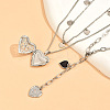 2Pcs Heart Brass Black Enamel Pendant 3 Layer Necklaces for Women FS-WGFF7B3-01-4