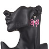 Heart with Bowknot Handmade Glass Seed Beads Dangle Stud Earrings EJEW-MZ00474-04-3