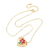 304 Stainless Steel Enamel Heart with Flower Pendant Necklaces for Women NJEW-D347-01G-03-4