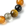 Synthetic Smoky Quartz & Natural Tourmaline & Carnelian & Tiger Eye Round Beaded Stretch Bracelets BJEW-JB10910-04-4