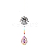 Glass Teardrop Sun Catcher Hanging Prism Ornaments with Iron Angel HJEW-PW0002-14C-1