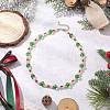Christmas Theme Faceted Rondelle Glass & White Round ABS Plastic Imitation Pearl Beaded Necklaces for Women NJEW-JN05464-02-1