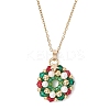 Glass Seed Beads & Shell Pearl Beaded Christmas Wreath Pendant 304 Stainless Steel Cable Chain Necklaces NJEW-MZ00121-2