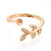 Leaf Shape Brass Micro Pave Clear Cubic Zirconia Cup Peg Ring Settings KK-T076-15G-2