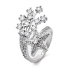 Brass Micro Pave Clear Cubic Zirconia Open Cuff Rings for Women LS-RJEW-S402-06P-1