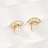 Fan Brass Micro Pave Clear Cubic Zirconia Clip-on Earrings EJEW-H154-12G-3
