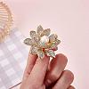 Golden Lotus Flower Brooch Clear Zircon Brooch Pin White Beads Brooches Badge Jewelry for Jackets Backpack Corsage Lapel Scarf Clothing Accessories JBR104A-3