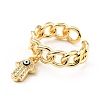 Cubic Zirconia Hamsa Hand with Evil Eye Open Cuff Ring with Enamel KK-D080-05G-1